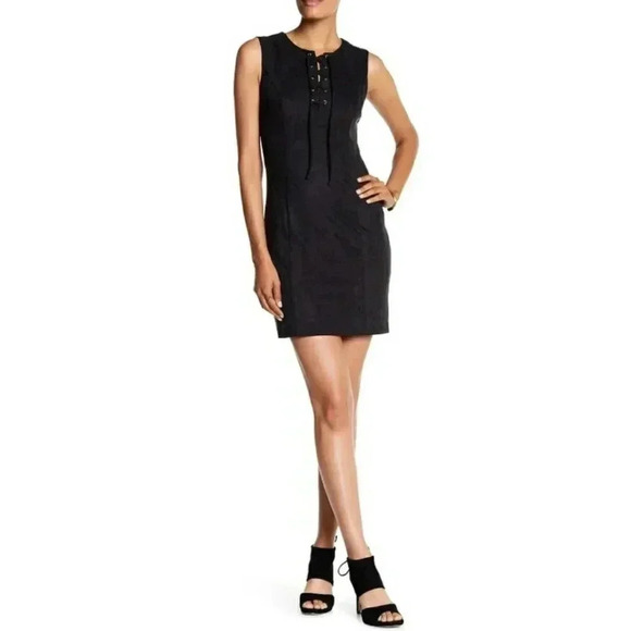 1. State Dresses & Skirts - 1. STATE Faux Suede Lace-Up Bodycon Black Mini Dress